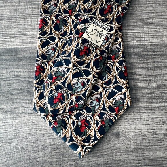 Kieselstein-Cord Mens All Silk Tie Equestrian Unicorn Head Dancing Men Pattern - Picture 3 of 9